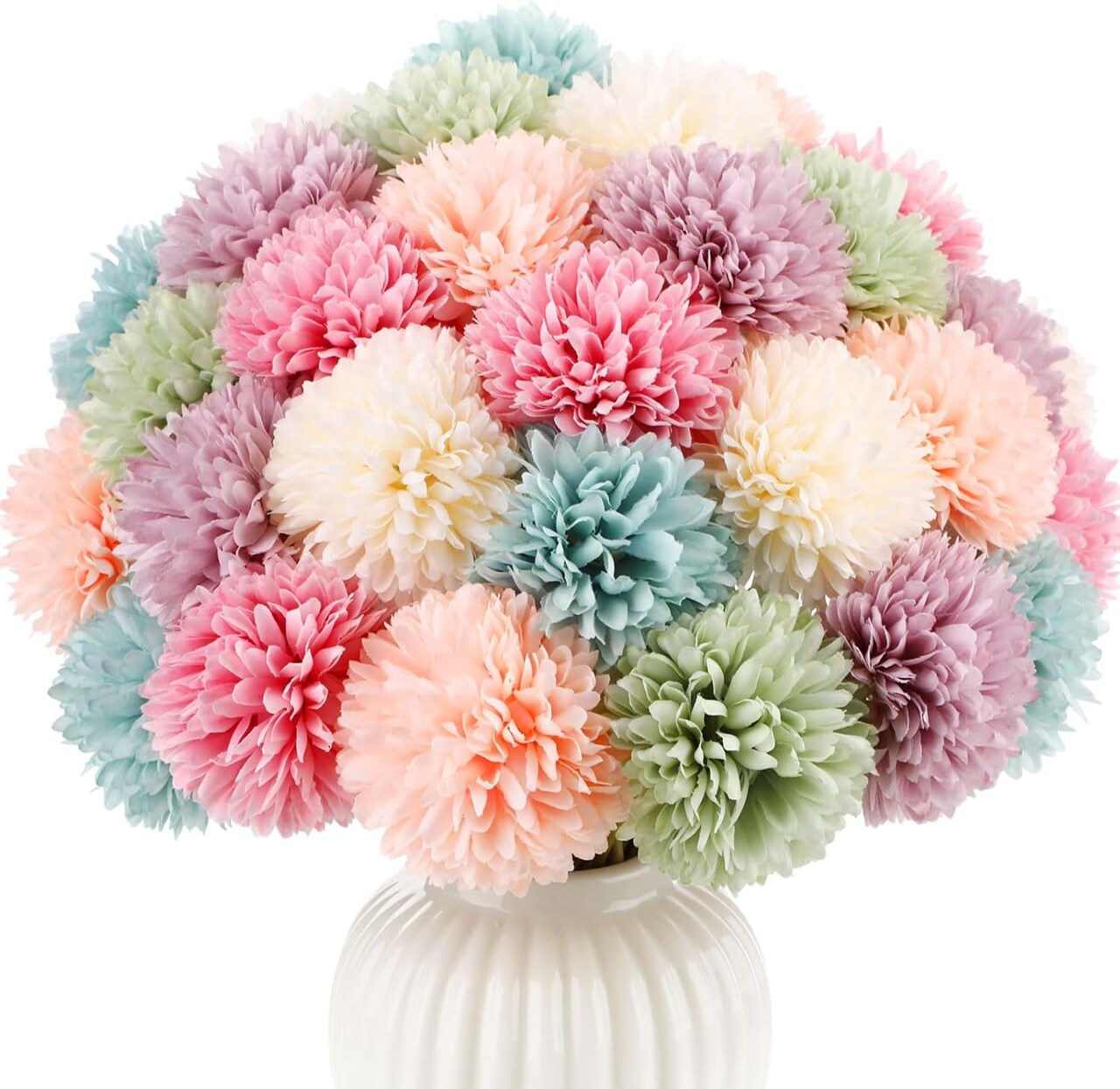 36 Pcs Pastel Artificial Chrysanthemum Flowers Faux Flower Ball Bouquet Silk Fake Marigold Mum for Easter St Patricks Day Spring Wedding Decor Floral Arrangement Table Centerpiece